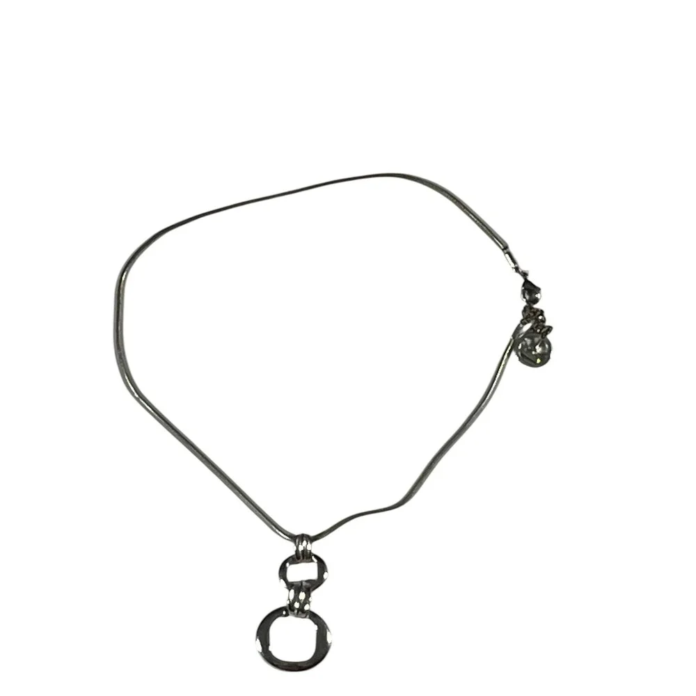 Trifari Silver Tone Textured Pendant Snake Chain Necklace
